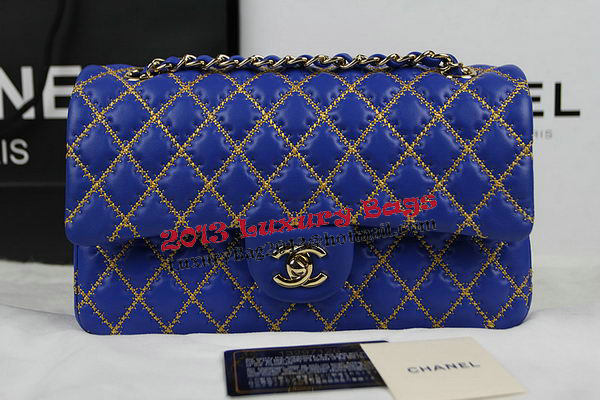 Chanel 2.55 Series Classic Embroidery Flap Bag A1112 Blue Original Leather Gold