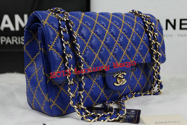 Chanel 2.55 Series Classic Embroidery Flap Bag A1112 Blue Original Leather Gold