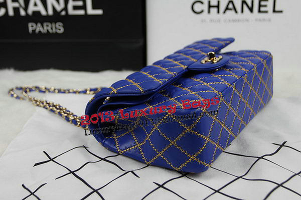 Chanel 2.55 Series Classic Embroidery Flap Bag A1112 Blue Original Leather Gold