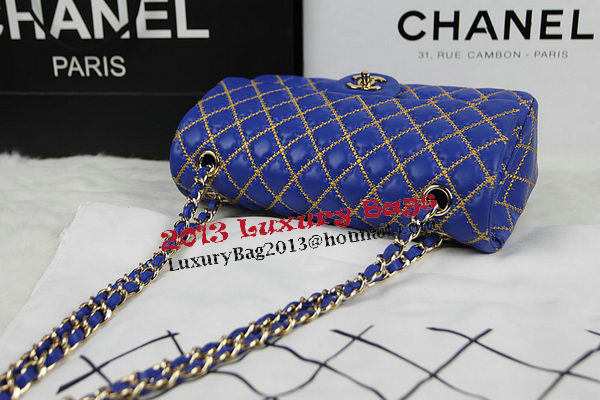 Chanel 2.55 Series Classic Embroidery Flap Bag A1112 Blue Original Leather Gold