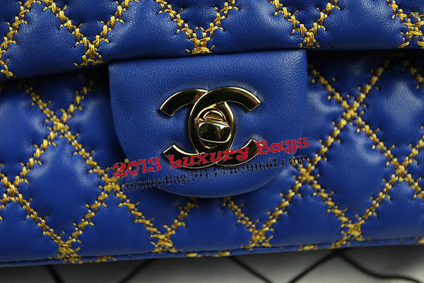 Chanel 2.55 Series Classic Embroidery Flap Bag A1112 Blue Original Leather Gold