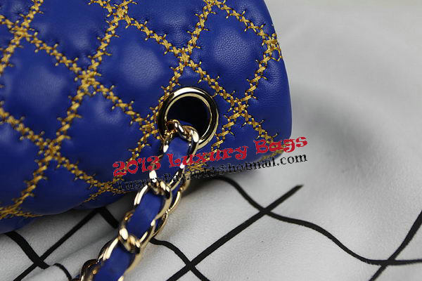 Chanel 2.55 Series Classic Embroidery Flap Bag A1112 Blue Original Leather Gold