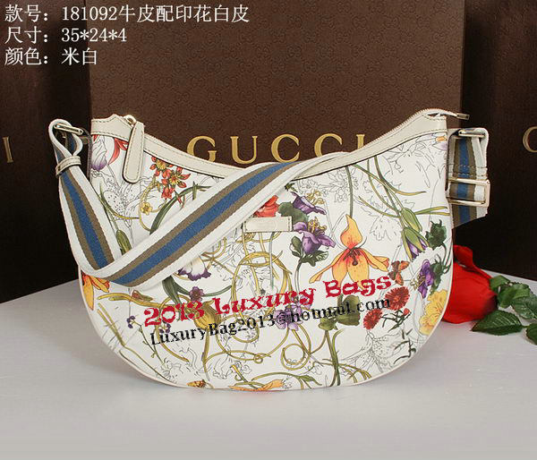 Gucci Medium Flora Leather Messenger Bag 181092 OffWhite&Pink