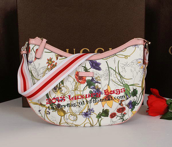 Gucci Medium Flora Leather Messenger Bag 181092 OffWhite&Pink