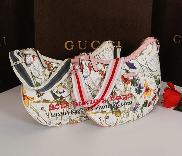 Gucci Medium Flora Leather Messenger Bag 181092 OffWhite&Pink