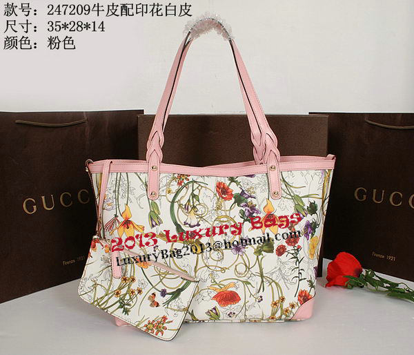 Gucci Shiny GG Flora Leather Medium Tote Bag 247209