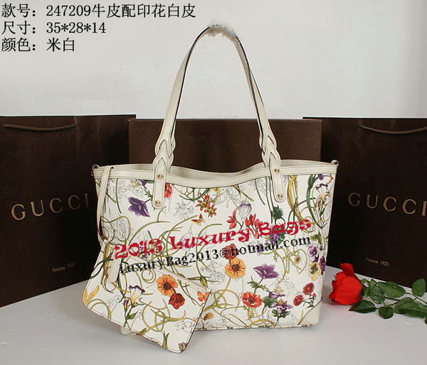 Gucci Shiny GG Flora Leather Medium Tote Bag 247209