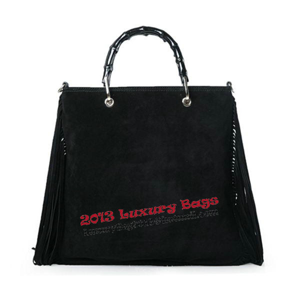 Gucci Bamboo Fringe Shopper Suede Tote Bag 349195 Black