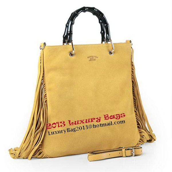 Gucci Bamboo Fringe Shopper Suede Tote Bag 349195 Yellow