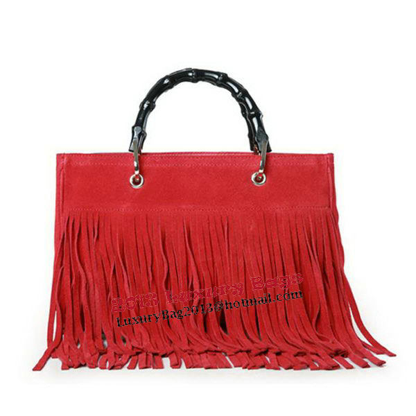 Gucci Bamboo Fringe Shopper Suede Tote Bag 349198 Red