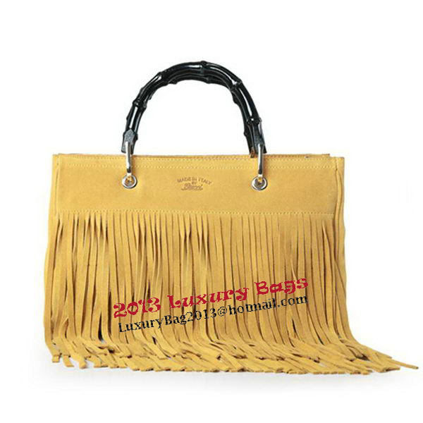 Gucci Bamboo Fringe Shopper Suede Tote Bag 349198 Yellow