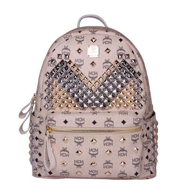 MCM Medium Stark Front Studs Backpack MC4237 Beige