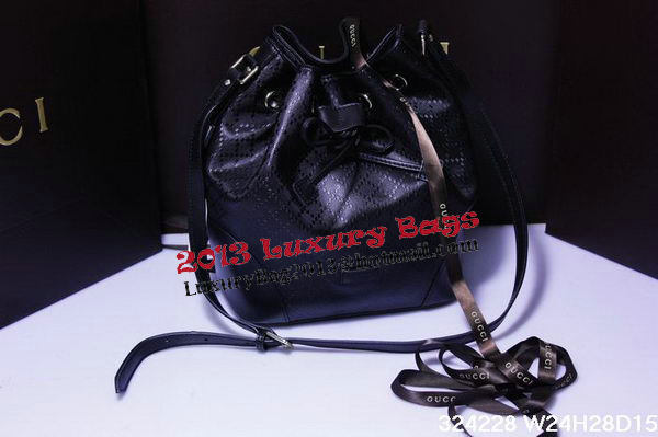 Gucci 354228 Black Calf Leather Bucket Bag