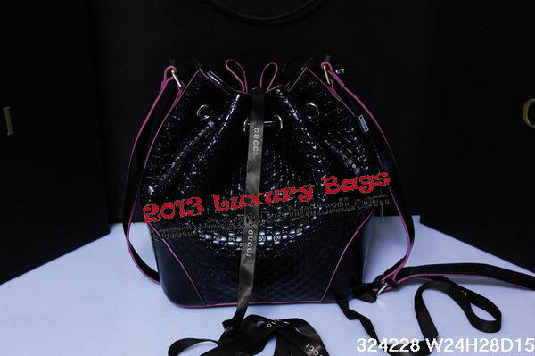 Gucci 354228 Black Guccissima Leather Bucket Bag