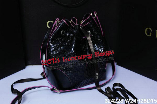 Gucci 354228 Black Guccissima Leather Bucket Bag