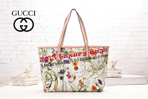 Gucci 211137 Pink Diaper Flora Leather Tote Bag