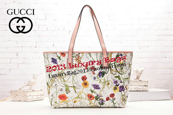 Gucci 211137 Pink Diaper Flora Leather Tote Bag