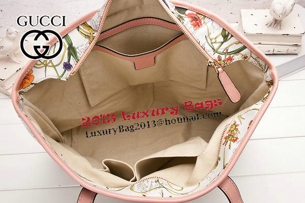 Gucci 211137 Pink Diaper Flora Leather Tote Bag