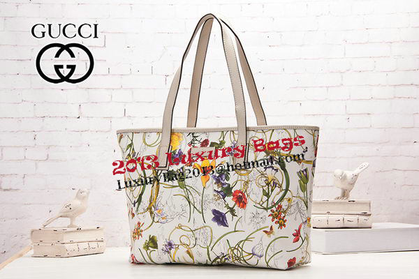 Gucci 211137 White Diaper Flora Leather Tote Bag