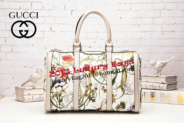 Gucci 247205 White Vintage Flora Leather Boston Bag