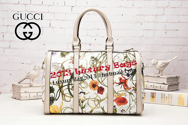 Gucci 247205 White Vintage Flora Leather Boston Bag