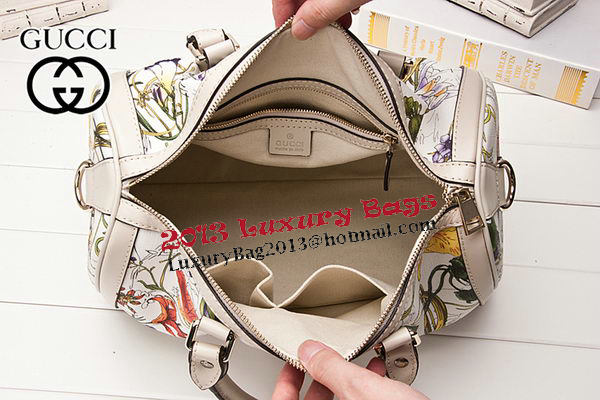 Gucci 247205 White Vintage Flora Leather Boston Bag