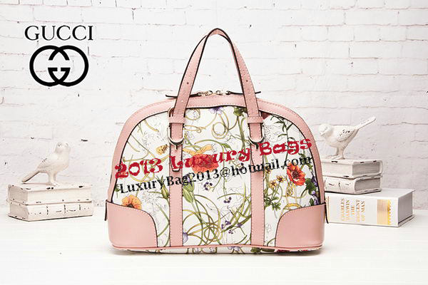 Gucci 309617 Pink Vintage Flora Leather Top Handle Bag