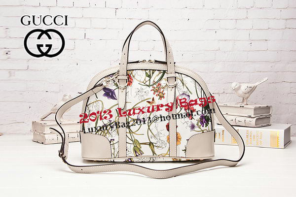 Gucci 309617 White Vintage Flora Leather Top Handle Bag