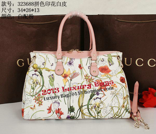 Gucci Flora Leather Medium Top Handle Bag 323688 Pink