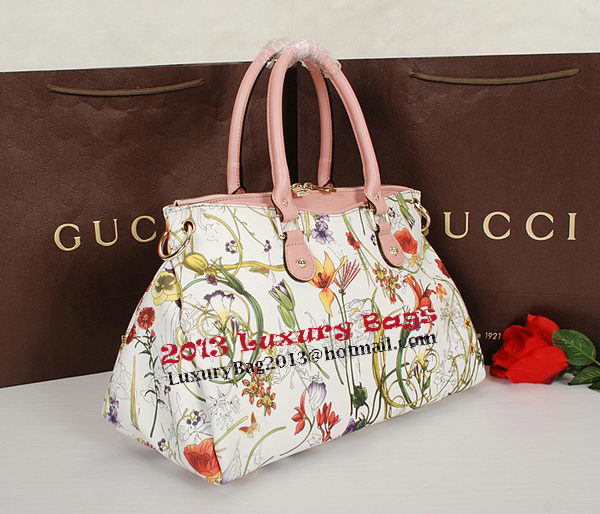 Gucci Flora Leather Medium Top Handle Bag 323688 Pink