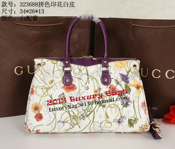 Gucci Flora Leather Medium Top Handle Bag 323688 Purple