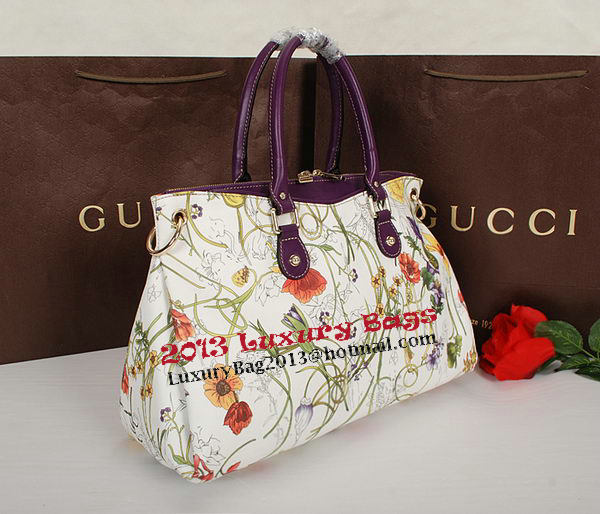 Gucci Flora Leather Medium Top Handle Bag 323688 Purple