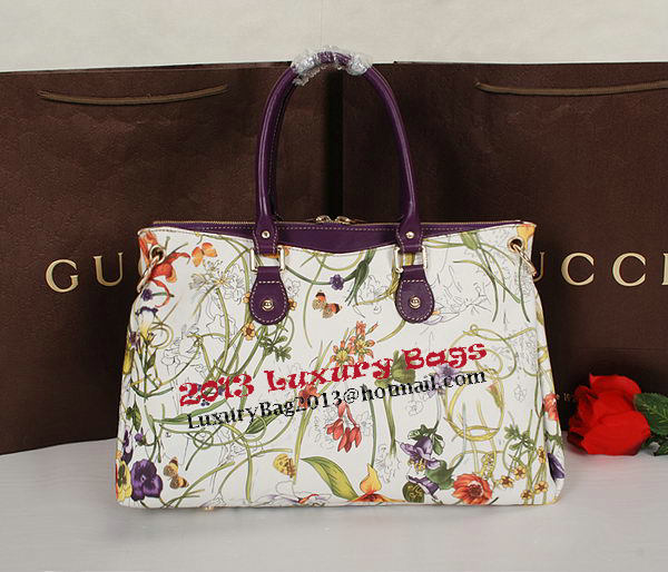 Gucci Flora Leather Medium Top Handle Bag 323688 Purple