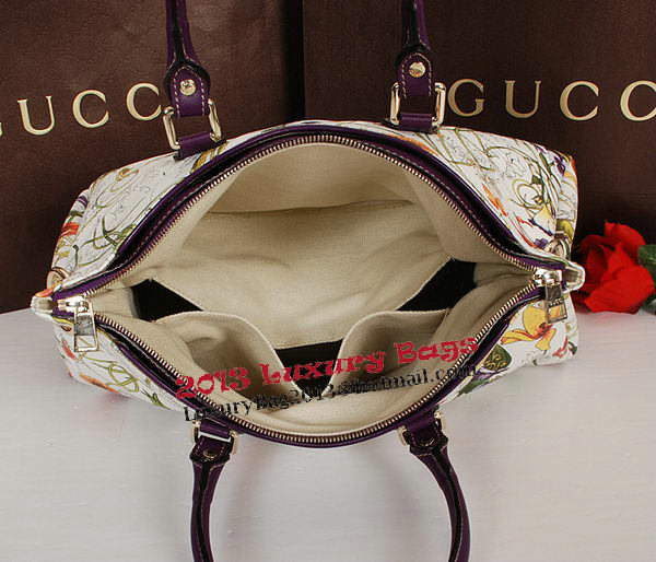 Gucci Flora Leather Medium Top Handle Bag 323688 Purple