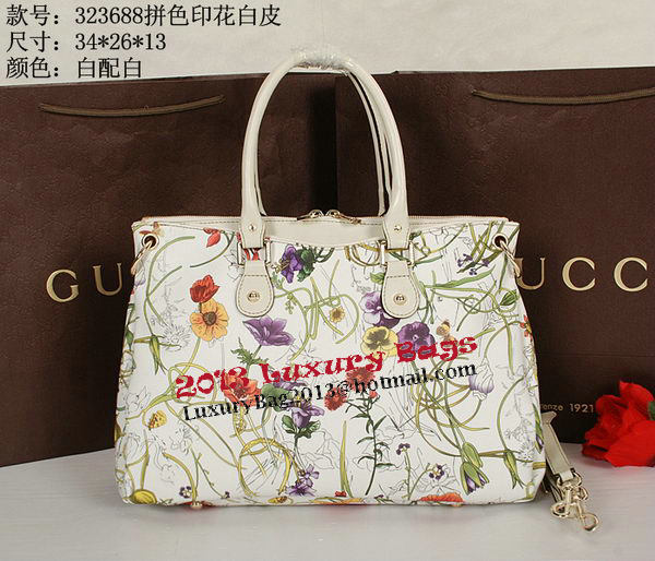 Gucci Flora Leather Medium Top Handle Bag 323688 White