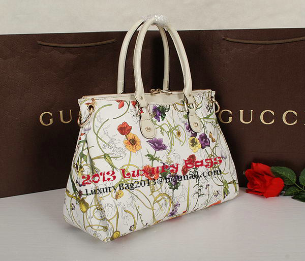 Gucci Flora Leather Medium Top Handle Bag 323688 White