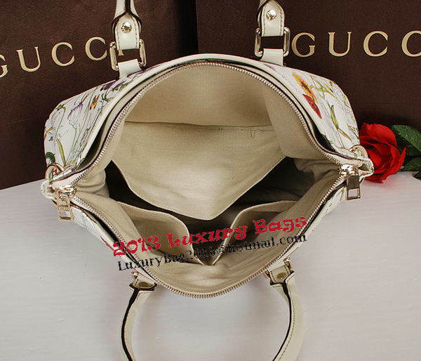 Gucci Flora Leather Medium Top Handle Bag 323688 White