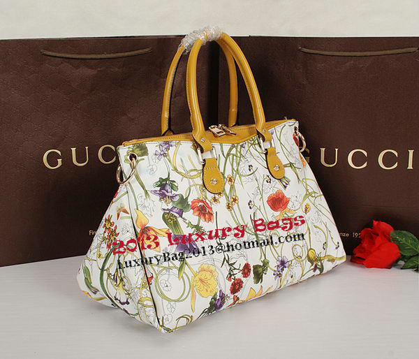 Gucci Flora Leather Medium Top Handle Bag 323688 Yellow