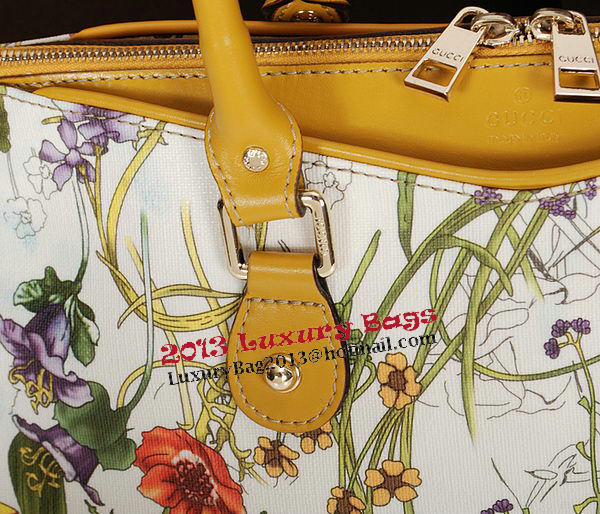 Gucci Flora Leather Medium Top Handle Bag 323688 Yellow