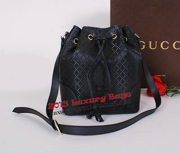 Gucci Bright Diamante Leather Bucket Bag 354228 Black