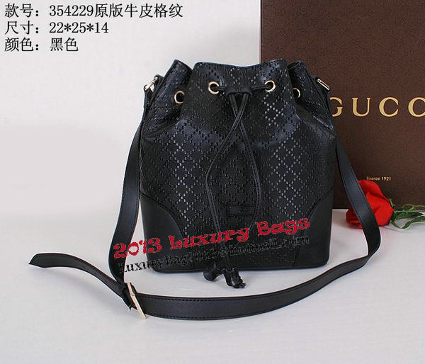 Gucci Bright Diamante Leather Bucket Bag 354228 Black