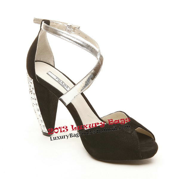 PRADA Suede Leather 110mm Sandals PD327 Black