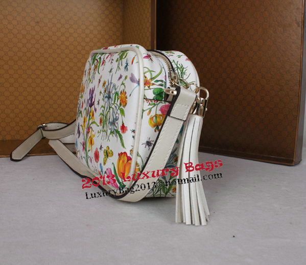 Gucci 308364 White Flora Leather Soho Disco Bag