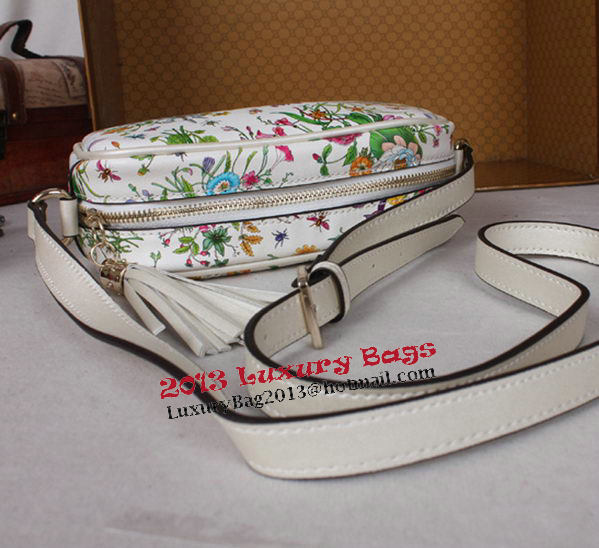 Gucci 308364 White Flora Leather Soho Disco Bag