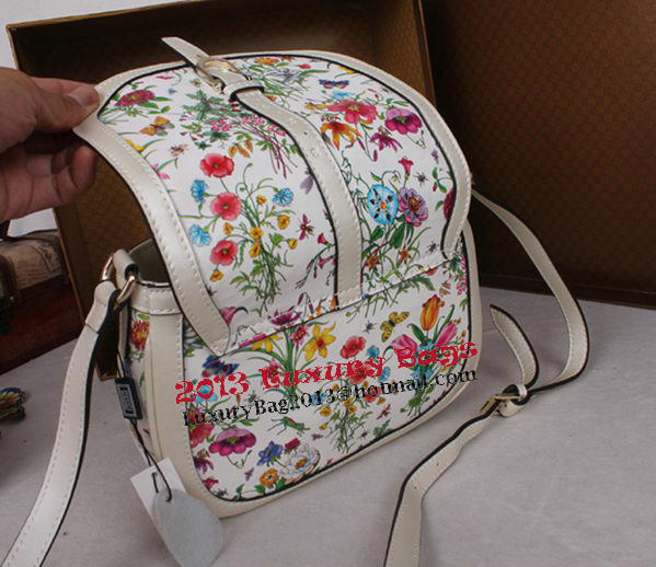 Gucci Nice Flora Leather Shoulder Bag 336749 White