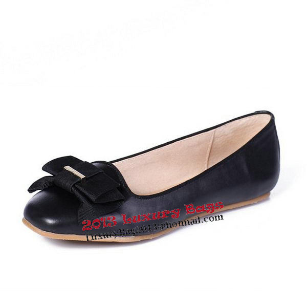 Salvatore Ferragamo Calfskin Leather Ballerina Flat FL0398 Black