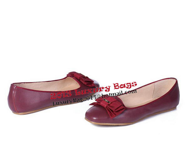 Salvatore Ferragamo Calfskin Leather Ballerina Flat FL0398 Burgundy