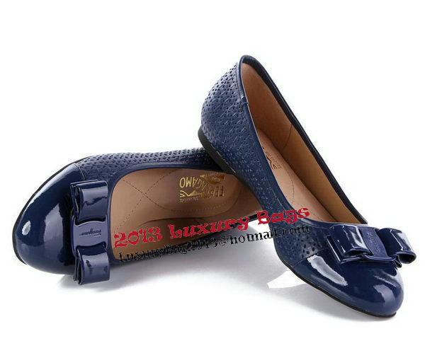 Salvatore Ferragamo Patent Leather Ballerina Flat FL0395 Blue