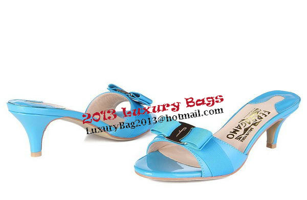 Salvatore Ferragamo Patent Leather Sandals FL0422 Blue