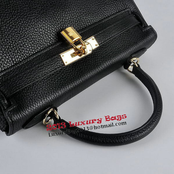 Hermes Kelly 28cm Shoulder Bags Black Grainy Leather Gold